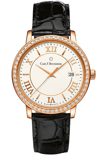 Carl F. Bucherer Adamavi Watch - 39 mm Rose Gold Case - Diamond Bezel - Silver Dial - Black Alligator Strap