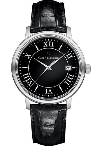 Carl F. Bucherer Adamavi Watch - 39 mm Steel Case - Black Dial - Alligator Strap