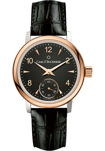 Carl F. Bucherer Adamavi Watch - 28.00 mm Steel And Rose Gold Case - Black Dial - Alligator Strap