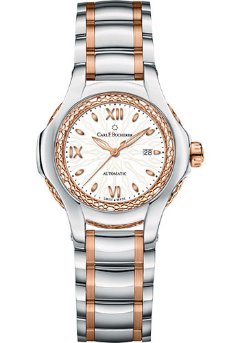 Carl F. Bucherer Pathos Diva Watch - Steel And Rose Gold 18K Case - Honecomb Bezel - White Texture Dial - Steel And Rose Gold Bracelet