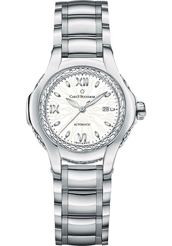 Carl F. Bucherer Pathos Diva Watch - Steel Case - Honey-Comb Bezel - White Texture Dial
