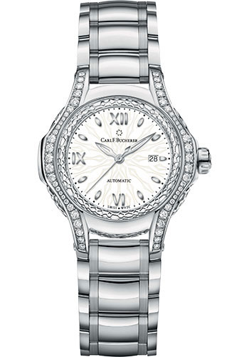 Carl F. Bucherer Pathos Diva Watch - Steel Diamond Case - White Texture Dial