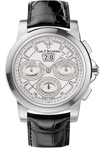Carl F. Bucherer Patravi ChronoDate Watch - 40 mm Steel Case - White Dial - Black Alligator Strap