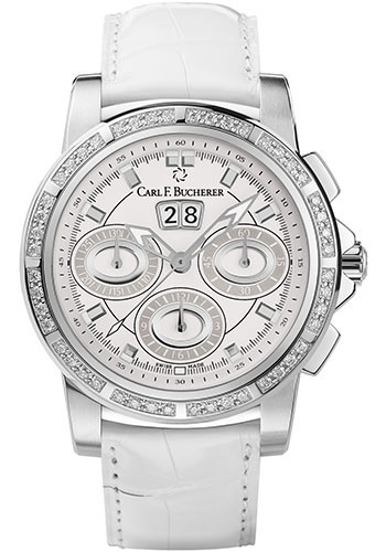 Carl F. Bucherer Patravi ChronoDate Watch - 40 mm Steel Case - White Dial - White Alligator Strap
