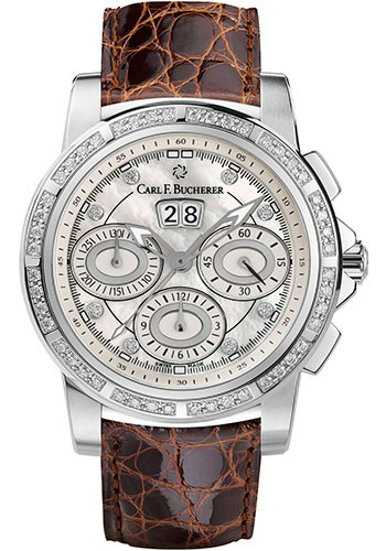 Carl F. Bucherer Patravi ChronoDate Watch - 40 mm Steel Case - Mother-of-Pearl Dial - Brown Python Strap