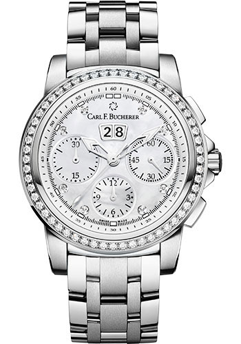Carl F. Bucherer Patravi ChronoDate Watch - 40 mm Steel Diamond Case - Mother-Of-Pearl Diamond Dial