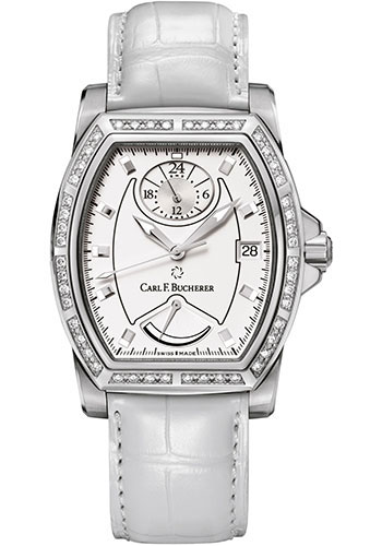 Carl F. Bucherer Patravi T-24 Watch - Steel Case - Diamond Bezel - White Dial - White Alligator Strap