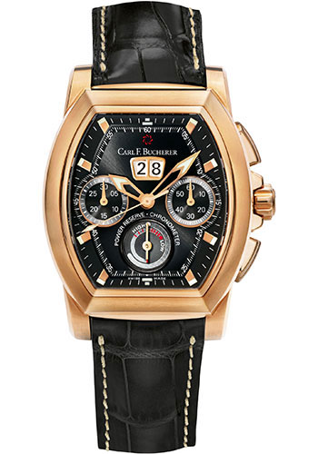 Carl F. Bucherer Patravi T-Graph Watch - Rose Gold Case - Black Dial - Black Alligator Strap