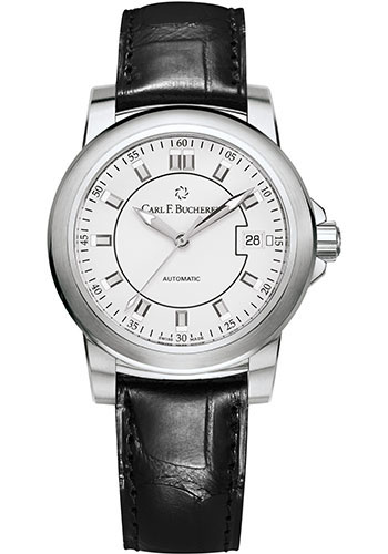 Carl F. Bucherer Patravi AutoDate Watch - 38 mm Steel Case - White Dial - Black Alligator Strap