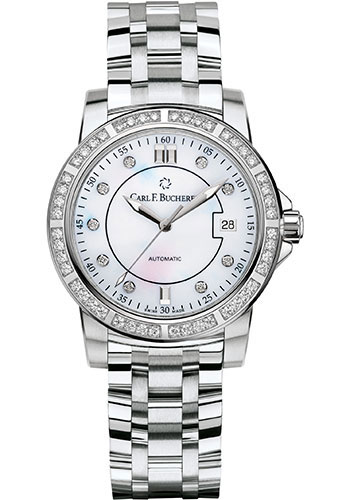 Carl F. Bucherer Patravi AutoDate Watch - 38 mm Steel Case - Diamond Bezel - Mother-of-Pearl Dial
