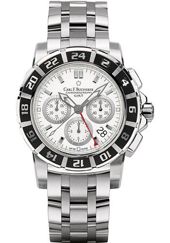 Carl F. Bucherer Patravi TravelGraph Watch - Steel Case - Rubber Bezel - White Dial