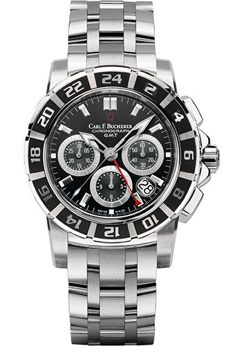 Carl F. Bucherer Patravi TravelGraph Watch - Steel Case - Rubber Bezel - Black Dial