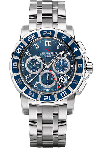 Carl F. Bucherer Patravi TravelGraph Watch - Steel Case - Rubber Bezel - Blue Dial