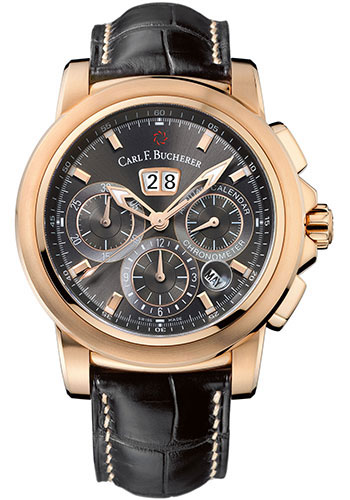 Carl F. Bucherer Patravi ChronoDate Watch - 42 mm Rose Gold Case - Black Dial - Brown Alligator Strap