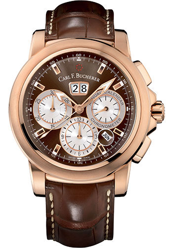 Carl F. Bucherer Patravi ChronoDate Annual Watch - 42 mm Rose Gold Case - Brown Dial - Alligator Strap
