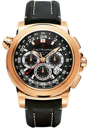 Carl F. Bucherer Patravi TravelTec Watch - Rose Gold Case - Black Dial - Black Strap
