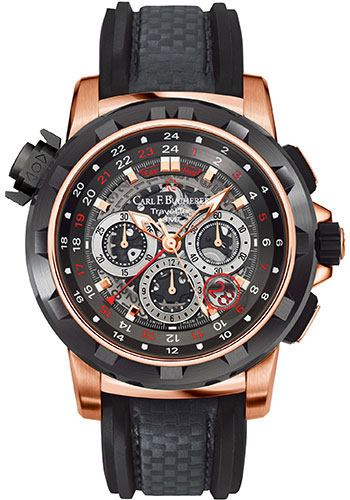 Carl F. Bucherer Patravi TravelTec FourX Limited Edition of 125 Watch - Rose Gold Case - Ceramic Bezel - Silver Dial - Black Rubber Strap