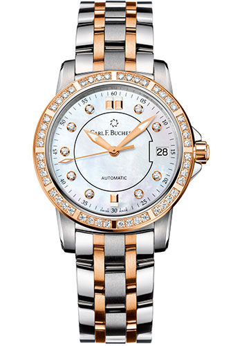 Carl F. Bucherer Patravi AutoDate TwoTone Watch - 27 mm Case - Diamond Bezel - Mother-of-Pearl Dial