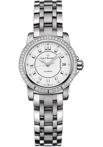 Carl F. Bucherer Patravi AutoDate Watch - 27 mm Steel Case - Diamond Bezel - White Dial - Steel And Rose Gold Bracelet