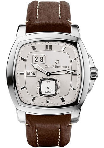 Carl F. Bucherer Patravi EvoTec DayDate Watch - Steel Case - Rhodium Dial - Brown Strap