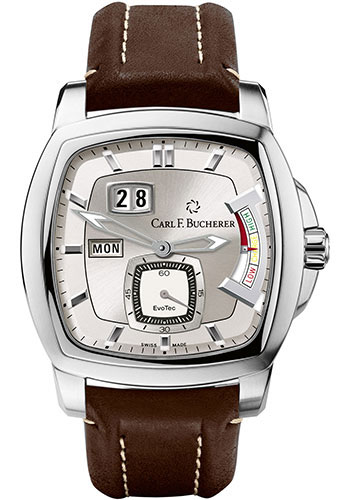 Carl F. Bucherer Patravi EvoTec PowerReserve Watch - Steel Case - Rhodium Dial - Brown Strap