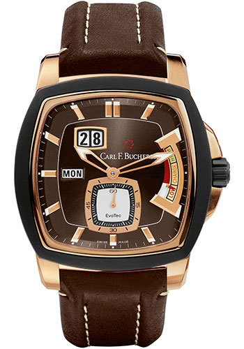 Carl F. Bucherer Patravi EvoTec PowerReserve Watch - Rose Gold Case - Rubber Bezel - Brown Dial - Brown Strap