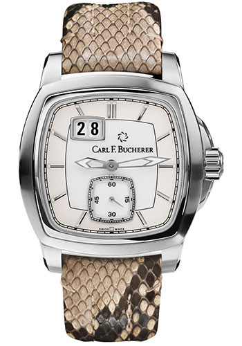 Carl F. Bucherer Patravi EvoTec BigDate Watch - Steel Case - White Dial - Brown Python Skin Strap