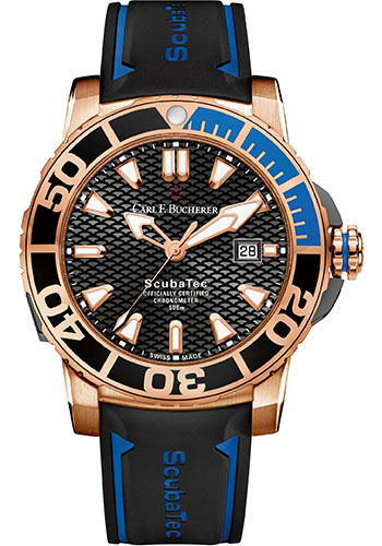 Carl F. Bucherer Patravi ScubaTec Watch - 44.6 mm Rose Gold Case - Ceramic Bezel - Black Dial - Black Rubber Strap
