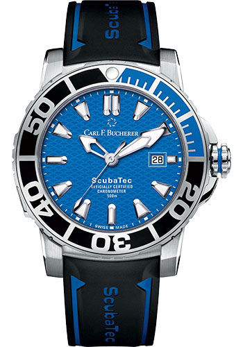 Carl F. Bucherer Patravi ScubaTec Watch - 44.6 mm Steel Case - Ceramic Bezel - Blue Dial - Rubber Strap