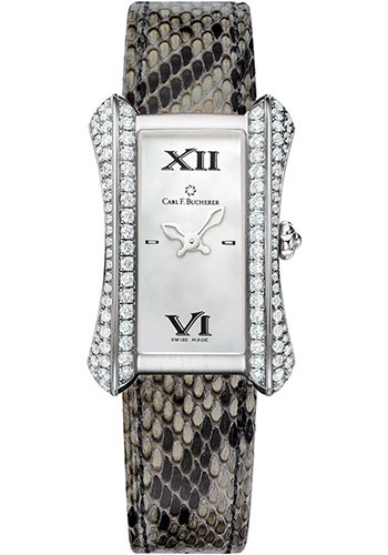 Carl F. Bucherer Alacria Midi Watch - White Gold Diamond Case - Mother-of-Pearl Dial - Gray Python Skin Strap