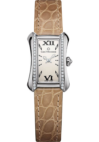Carl F. Bucherer Alacria Princess Watch - Steel Diamond Case - Silver Dial - Beige Strap