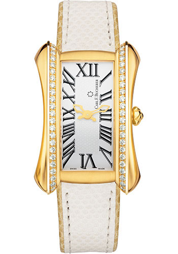 Carl F. Bucherer Alacria Diva Watch - Yellow Gold Diamond Case - White Dial - White Watersnake And Lizardskin Strap