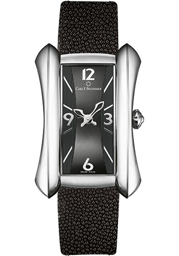 Carl F. Bucherer Alacria Diva Watch - Steel Case - Black Dial - Black Galuchat Skin Strap