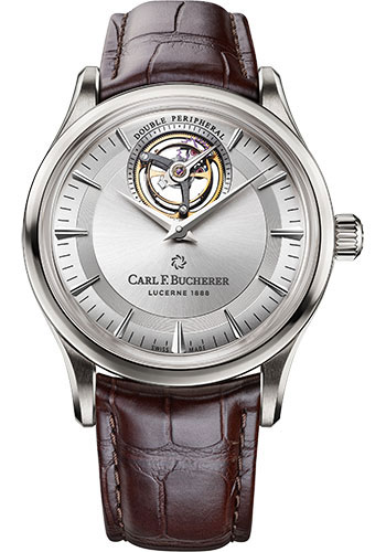 Carl F. Bucherer Heritage Tourbillon Double Peripheral Watch - White Gold Case - Silver Dial - Dark Brown Alligator Strap