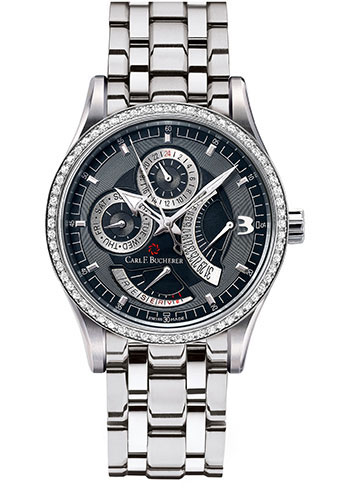 Carl F. Bucherer Manero RetroGrade Watch - Steel Case - Diamond Bezel - Black Dial
