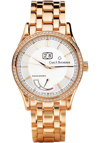 Carl F. Bucherer Manero BigDate Power Watch - Rose Gold Case - Diamond Bezel - Silver Dial