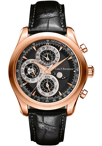 Carl F. Bucherer Manero ChronoPerpetual Watch - Rose Gold Case - Black Dial - Black Alligator Strap