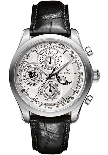 Carl F. Bucherer Manero ChronoPerpetual Watch - Steel Case - Silver Dial - Black Alligator Strap