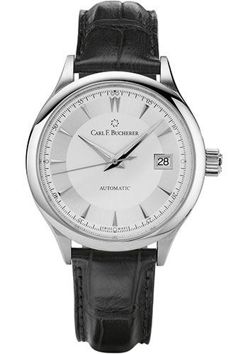Carl F. Bucherer Manero AutoDate Watch - 38 mm Steel Case - Silver Dial - Black Alligator Strap