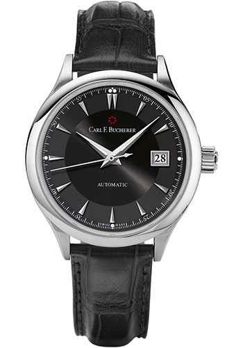 Carl F. Bucherer Manero AutoDate Watch - 38 mm Steel Case - Black Dial - Black Alligator Strap
