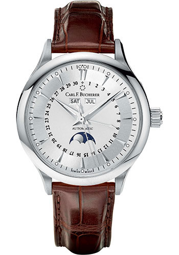 Carl F. Bucherer Manero MoonPhase Watch - White Gold Case - Silver Dial - Alligator Strap