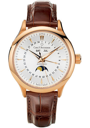 Carl F. Bucherer Manero MoonPhase Watch - Rose Gold Case - Silver Dial - Brown Alligator Strap