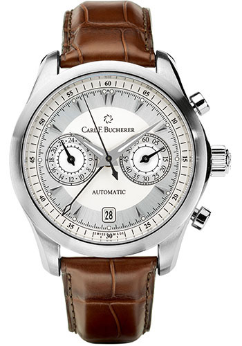 Carl F. Bucherer Manero CentralChrono Watch - Steel Case - Silver Dial - Brown Alligator Strap