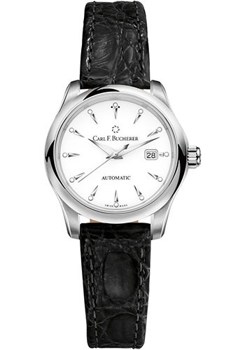 Carl F. Bucherer Manero AutoDate Watch - 30 mm Steel Case - White Dial - Black Alligator Strap