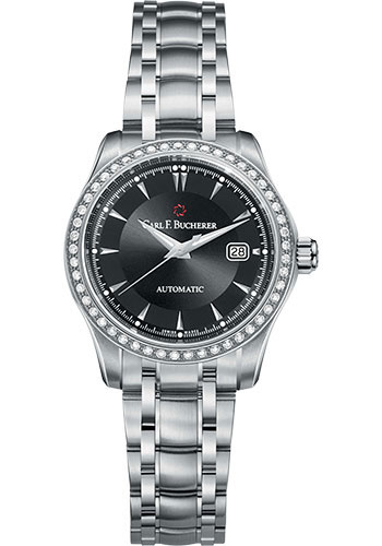 Carl F. Bucherer Manero AutoDate Watch - 30 mm Steel Diamond Case - Black Dial