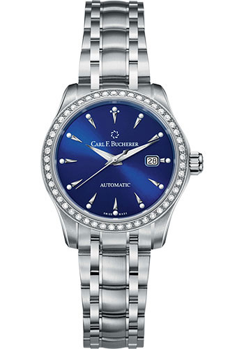 Carl F. Bucherer Manero AutoDate Watch - 30 mm Steel Diamond Case - Blue Dial
