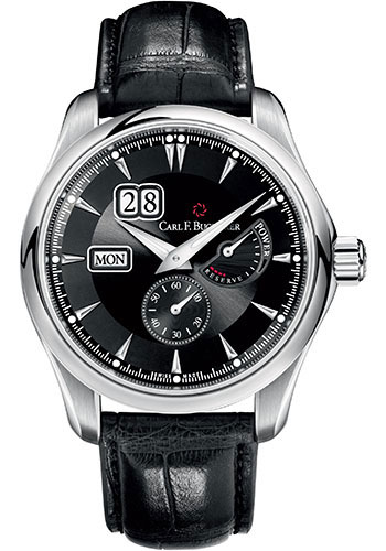 Carl F. Bucherer Manero PowerReserve Watch - Steel Case - Black Dial - Black Alligator Strap
