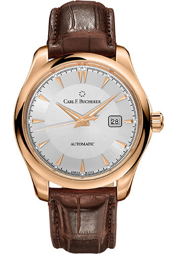 Carl F. Bucherer Manero AutoDate Watch - 42 mm Rose Gold Case - Silver Dial - Brown Alligator Strap