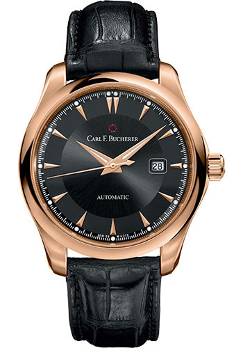 Carl F. Bucherer Manero AutoDate Watch - 42 mm Rose Gold Case - Black Dial - Alligator Strap