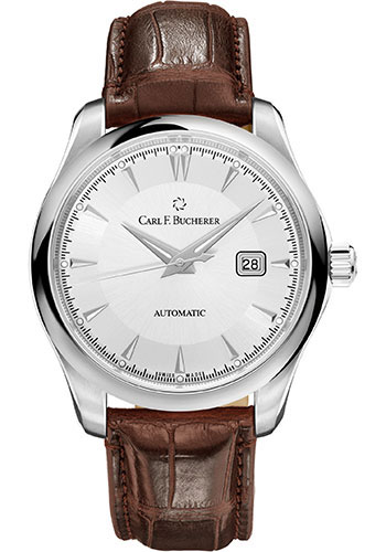 Carl F. Bucherer Manero AutoDate Watch - 42 mm Steel Case - Silver Dial - Brown Alligator Strap